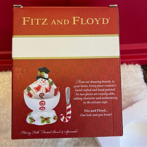 Fitz and Floyd Flurry Folk Snowman
Footed Bowl & Candy Cane Spreader Set-NIB - Picture 8 of 9